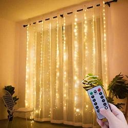 Window Curtain String Lights, 300 LED USB Powered String Lights, 8 Lighting Modes Waterproof Decorative Lights for Bedroom Wedding Party Backdrop Outdoor Indoor Wall Decoration(9.8x9.8 Ft)