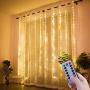 Window Curtain String Lights, 300 LED USB Powered String Lights, 8 Lighting Modes Waterproof Decorative Lights for Bedroom Wedding Party Backdrop Outdoor Indoor Wall Decoration(9.8x9.8 Ft)
