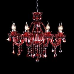 LAKIQ Crystal Modern Chandelier Lighting Fixtures Living Room Bedroom Hanging Pendant Light Candle Candelabras Shape Length Adjustable for Dining Room (Red, 6 Lights)