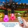 Elfeland LED Outdoor String Lights 48FT RGB Multicolor String Lights Dimmable Hanging Lights Patio Lights Backyard Lights Party Lights with 15Pcs Shatterproof LED Bulb & 2 Remote Controls