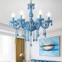 Modern Chandelier Elegant Hanging Lights Crystal Glass Pendat-Lighting Ceiling Light Fixtures Blue 5 Heads