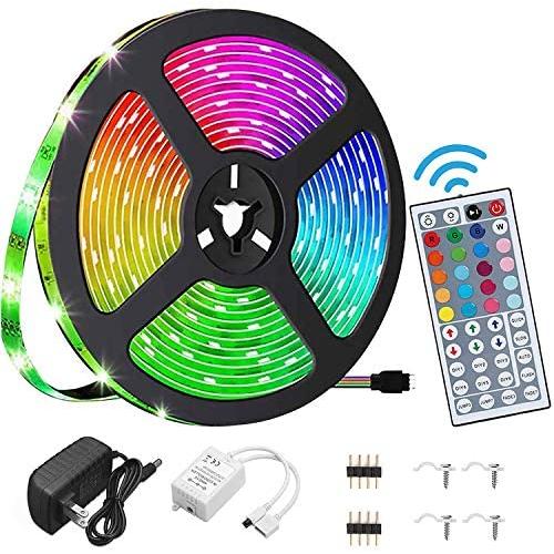 YEYEE Led Strip Lights Waterproof 16.4ft 5m Flexible Color Changing RGB SMD 5050 LED Strip Light Kit with 44 Keys IR Remote Controller for Bedroom Home Kitchen Decoration DIY (16.4)
