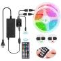LED Strip Lights 50FT, Music Sync RGB Color Changing Led Strip Lights 5050 LED Lights, with 44 Keys IR Remote and 12V Power Supply, LED Rope/Tape Lights for Bed Room/TV/Kitchen/Party, Non-Waterproof
