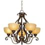 Iron Scroll Golden Bronze Chandelier 28'' Wide Amber Scalloped Glass 5-Light Fixture for Dining Room House Foyer Kitchen Island Entryway Bedroom Living Room - Franklin Iron Works