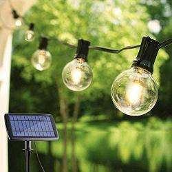 Lalapao Globe LED String Lights Solar Powered 25Ft G40 Backyard Outdoor Lighting Patio Lights Handling Socket with 25 Vintage LED Bulbs Waterproof for Indoor Cafe Porch Bistro Garden Holiday Party