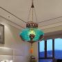 LITFAD Blue Lantern Suspension Lighting Moroccan Textured Glass 1 Light Restaurant Hanging Pendant Light 110V-120V Ceiling Hanging Light for Living Room Restaurant Hotel