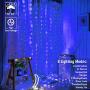 Lampmall Curtain Icicle Light Blue 300LED Window Curtain String Light with Remote Wedding Backdrop Lighting Bedroom String Fairy Lights Dimmable for Living Room Garden Parties, 9.8ft9.8ft