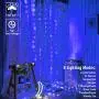 Lampmall Curtain Icicle Light Blue 300LED Window Curtain String Light with Remote Wedding Backdrop Lighting Bedroom String Fairy Lights Dimmable for Living Room Garden Parties, 9.8ft9.8ft