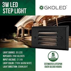 GKOLED 12V 3W Surface Mount Low Voltage LED Step Light with Horizontal Louver Faceplate for Steps Decks Pathway Yard Stairs Fences, IP65 Rated for Outdoor Waterproof, Ideal for Wet Locations (4 Packs)