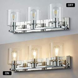 Deyidn 3 Lights Bathroom Vanity Light Fixture Over Mirror LED Modern Wall Sconce Lighting Chrome Fixture with Glass for Farmhouse Bedroom Living Room