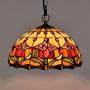 Tiffany Style Red Tulip Yellow Stained Glass Pendant Lamp 12 Inch Pastoral Island Lighting Vintage Ceiling Hanging Light Fixture for Dining Room, Hallway