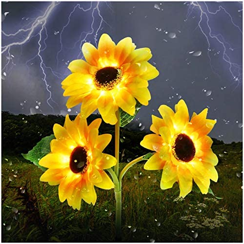 Outdoor Solar Garden Stake Lights,Upgraded LED Solar Powered Light with 3 Sunflower, Waterproof Solar Decorative Lights for Garden, Patio, Backyard