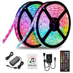 LED Strip Lights Music Sync Waterproof LED Light Strip with Timing Function,32.8ft Ultra Bright 5050 SMD RGB Color Changing Light Strip with 40 Keys IR Remote Controller and 12V Power Supply