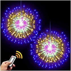 DenicMic 2Pcs Starburst Lights 200 LED Firework Lights Copper LED Christmas Lights, 8 Modes Fairy Light with Remote, Hanging Ball Light for Christmas Bedroom Party Indoor Outdoor Decoration (Colorful)