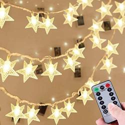 TURNMEON 33 Ft 100 Led Stars String Lights with Timer, Waterproof Star Fairy Lights 8 Modes Remote Control Fairy String Lights Decoration Fairy Lights for Bedroom Home Party Decor(Warm White)