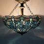 Tiffany Ceiling Fixture Lamp Semi Flush Mount Light W16H15 Inch Sea Blue Stained Glass Crystal Bead Dragonfly Shade S147 WERFACTORY Kid Living Room Bedroom Study Kitchen Island Bar Hallway Dining Room