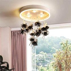 RUNNUP Fairy LED Ceiling Mount Light Romantic with Stepless Dimming&Remote Control Chandelier for Child Bedroom,Girls Room,Baby Room,Dance Room,Black