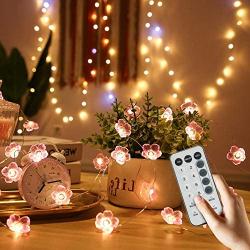 Flower String Lights, Remote Cherry Blossom String Lights ,16.4ft 50 LEDs USB or Battery Operated Fun Room Fairy Lights for All Weather, Wedding, Dorm, Girls Bedroom, Baby Carriage Decoration