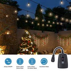 DEWENWILS Outdoor Light Sensor Timer, Weatherproof Countdown Photocell Plug in Timer with 2 Grounded Outlets for Christmas Light,String Light Garden Holiday 15 A, 1/2 HP, UL Listed