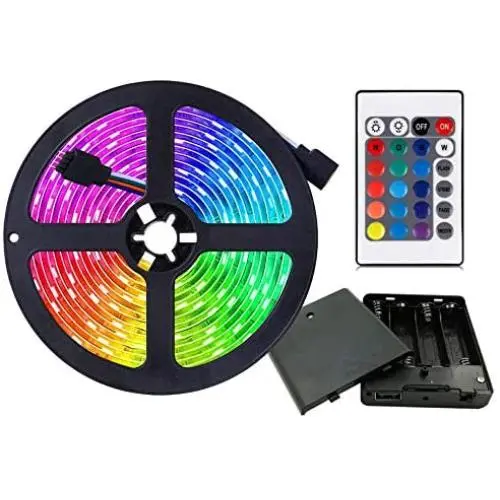 Battery Powered LED Strip Lights, 9.8ft 24-Keys Remote Controlled, DIY Indoor and Outdoor Decoration.