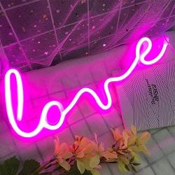 Protecu Love Neon Sign, 3 AA Battery/USB Powered Neon Lights LED Signs for Bedroom Neon Signs for Wall Decor, Neon Signs for Birthday, Party, Kids, Girls Room, Christmas, New Year Decor (Pink 1)