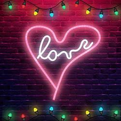 Neon Signs Love Heart, Dimmable Neon Sign with Remote, Led Wall Sign for Cool Room Light, Wall Art, Bedroom Decor, Led Lights for Party and Holiday Decor: UL-Listed Power Adapter, 17.3'' by 6.3''