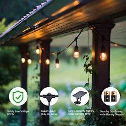FOXLUX Solar String Lights - 48 ft LED Outdoor String Lights - Shatterproof, Waterproof Pergola Lights - 15 Hanging Sockets, Light Sensor, S14 Edison Bulb - Decor for Patio, Backyard, Garden - Update