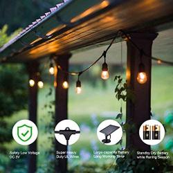 FOXLUX Solar String Lights - 48 ft LED Outdoor String Lights - Shatterproof, Waterproof Pergola Lights - 15 Hanging Sockets, Light Sensor, S14 Edison Bulb - Decor for Patio, Backyard, Garden - Update