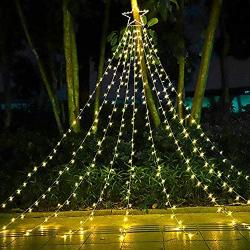 PUHONG Christmas Decoration Star Lights Outdoor,317 LED 16.4Ft Christmas Tree Toppers String Lights[8 Modes& Waterproof] for Halloween Xmas New Year Holiday Birthday(Iron) (Warm White)