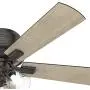 HUNTER 54208 Crestfield Indoor Low Profile Ceiling Fan with LED Light and Pull Chain Control, 52'', Noble Bronze