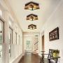 T&A Rustic Industrial 2 Light Flush Mount Ceiling Light, Farmhouse Ceiling Light Fixture with Metal and Wood Square for Entryway Hallway Bedroom Foyer Kitchen Dining Room