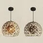 Rattan Pendant Light, Vintage Style Bamboo Lamp for Dining Room Kitchen Cafe Bars, E27 Hanging Light with Two-Layer lamp Shade, Brown Pendant Lamp for Bedroom Living Room Restaurant