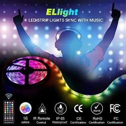 ELlight LED Strip Lights, 32.8ft RGB LED Light Strip Music Sync, Color Changing LED Strip Lights with Remote for Home Kitchen Bedroom 5050 Waterproof Strip Lights for Bar Home Decor