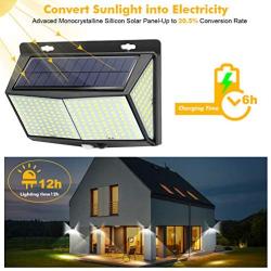 Solar Lights Outdoor 288 LED (4 Packs), Solar Powered Security Lights Outside Motion Sensor Lights with 3 Lighting Modes, 270° Wide-Angle, IP65 Waterproof Wireless for Wall Fence Yard Patio Garage