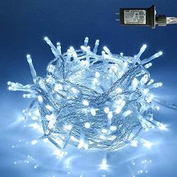 42.6FT 100LED Indoor Outdoor String Lights, Waterproof Fairy Lights with 30V Power Plug in, 8 Lighting Modes for Bedroom, Garden, Wedding Party, Christmas Decoration (White)