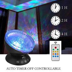 Ocean Wave Night Light Projector with Music Player Romantic Color Changing LED Party Decorations Projection Lamps Mood Lighting for Living Room Bedroom (Black)