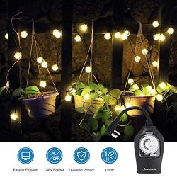 DEWENWILS Outdoor Christmas Light Timer Waterproof, 24-Hour Programmable Heavy Duty Plug in Mechanical Outlet Timer with 2 Grounded Outlets for Electrical Outlets Holiday Light,15A 1/2HP UL Listed