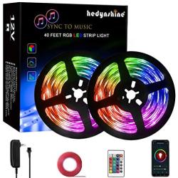 40FEET Bluetooth Music Light Strips, HEDYNSHINE 24key Remote Control RGB Strips, 360pcs Colorful with Music Sync Strip Lights, LED Wireless Light Strips