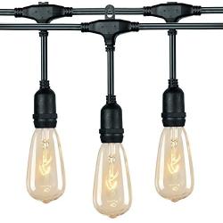 Brightown Weatherproof String Lights Outdoor Patio Lights with 12 Hanging Sockets & 7Watt ST40 Clear Edison Bulbs, Connectable Strand for Backyard Porch Bistro Party, 18FT, E17 Base, Black