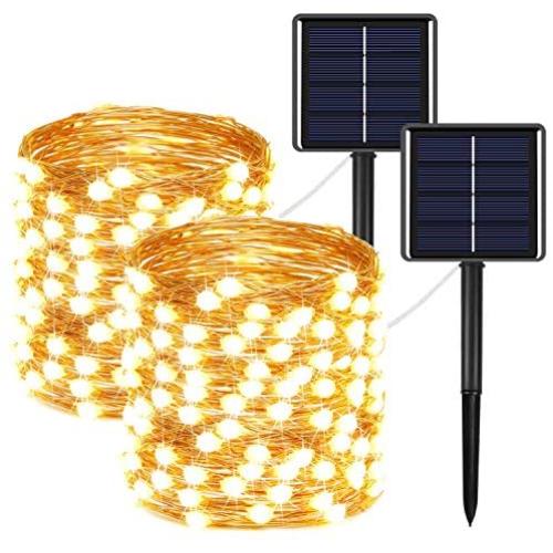 2-Pack Solar String Lights Outdoor 400LED, Upgraded Super Bright Solar Christmas Lights with Much Bigger LED lamp Beams, Waterproof Copper Wire Fairy Lights for Outdoor (Warm White)