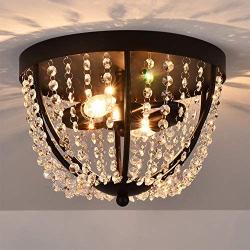 Berliget Small Black Bedroom Flush Mount Chandelier， Glam Elegent Industrial Crystal Ceiling Light Fixture for Hallway Closet Entryway Living Room 12 Inch