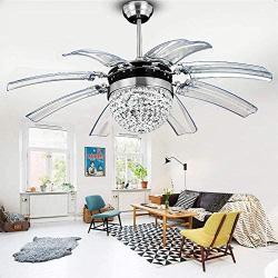 Sweety House Crystal Ceiling Fan Remote Control Modern Invisible 8 Leaf Fan Light Decoration Living Room Dining Room Chandelier 42 Inch(8 Leaf Style)