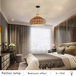 Vintage Chandelier, Natural Bamboo Pendant Lamp, Rattan Handwoven E27 Ceiling Light Fixture for Bedroom Dining Room Kitchen Hanging [Energy Class A+],40cm