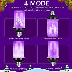 LED Flame Effect Fire Light Bulb, Upgraded 4 Modes Flickering Fire Christmas Lights Decorations, E26 Base Flame Bulb with Upside Down Effect (C Purple,4 Pack)