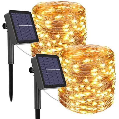 kolpop Solar String Lights Outdoor, Solar Powered Fairy Lights 240 LED 8 Modes Garden Copper Wire Waterproof Decoration Lighting for Tree Patio Christmas Camping Wedding Party Warm White