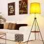 Modern Industrial Flaxen Lampshade Tripod Floor Lamp with Shelves- Modern Mid Century Design Standing Light with Metal Legs - Adjustable Height Reading Light for Living Room Bedside Office