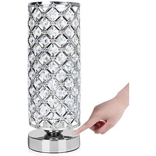 Sliver Crystal Touch Control Table Desk Lamp, Acaxin Dimmable Bedside Lamp led with Bulbs, Crystal Nightstand Lamp with Sliver Crystal Shade, Decorative Crystal Accent Lamp for Bedroom/Living Room