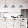 KWOKING Lighting Industrial Barn Pendant Light Chandelier Hanging Lamp 11.8'' Wide Shade Metal Ceiling Fixture for Kitchen Restaurant Dining Room Cafe Living Room in Pale Blue