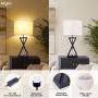 Geometrical Bedside Table Lamps Set of 2, 3-Color Bulbs Included Table Lamps Pack with Creamy Linen Lamp Shade Steady Metal Base, Nightlight Desk Lights Set for Living Room Bedroom Hotel - Shine Decor