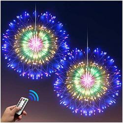 DenicMic Firework Lights Starburst Lights 200 LED Battery Operated Fairy Lights with Remote, 8 Modes Copper Wire Lights, Decorative Hanging Lights for Patio Party Indoor Christmas Decoration (2 Pack)